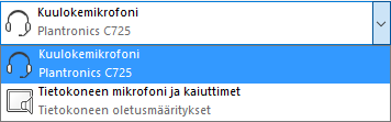 Äänilaite Skype for Business havaitsee tietokoneen äänilaitteet ja tietokoneeseen liitetyt yhteensopivat äänilaitteet, kuten kuulokemikrofonin, mikrofonin tai kaiuttimet.