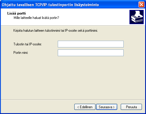 TERVETULOA 14 7 Näppäile Fiery E 100 -laitteen IP-osoite tai DNS-nimi ja napsauta Seuraava.