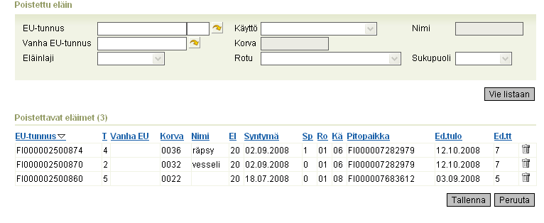 18 Mikäli listalle on valittu väärä eläin, se voidaan poistaa ilmoituksesta painamalla Roskakorikuvaketta.