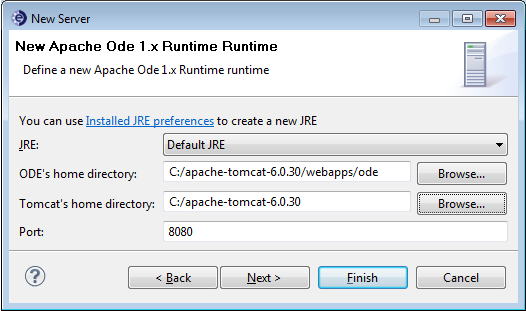 50 Kuva 7. Apache ODE -runtimen luominen 5.4.6 BPEL-projektin luominen Eclipseen Seuraavaksi luodaan uusi BPEL-projekti Eclipseen seuraavasti: 1. Valitaan File-valikosta New -> Project. 2.