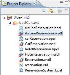 51 Eclipsen BluePrint5-projektissa tulisi nyt olla kaikki taulukossa 3 luetellut tiedostot. Kaikkien WSDL-tiedostojen kohdalla näkyy virheilmoitus kertoen validaatiovirheistä (kuva 8). Kuva 8.