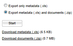 Luetteloon sisältyvät määritteet voidaan valita. Jos ainoastaan luettelo halutaan luoda, vain metadata voidaan viedä. Luettelo luodaan Excel-muodossa.