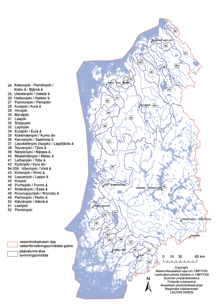 Kuva 7. Läntisen vesienhoitoalueen päävesistöalueet.