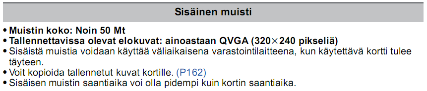 Sisäinen muisti Kamerassa saattaa