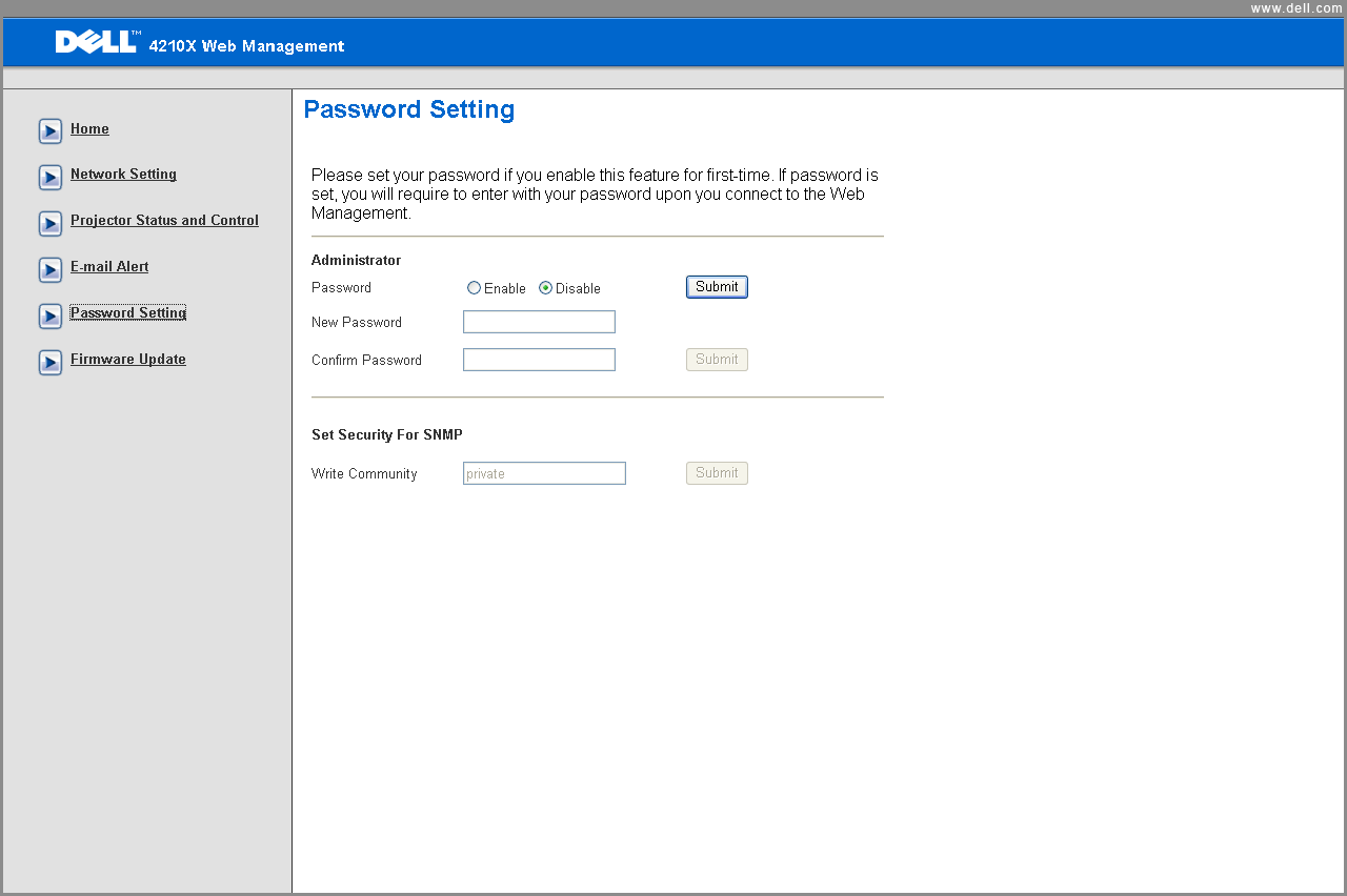 Password Setting (Salasana-asetus) Salasana-asetuksen avulla voit määrittää Web-hallinnassa käytettävän järjestelmänvalvojan salasanan.