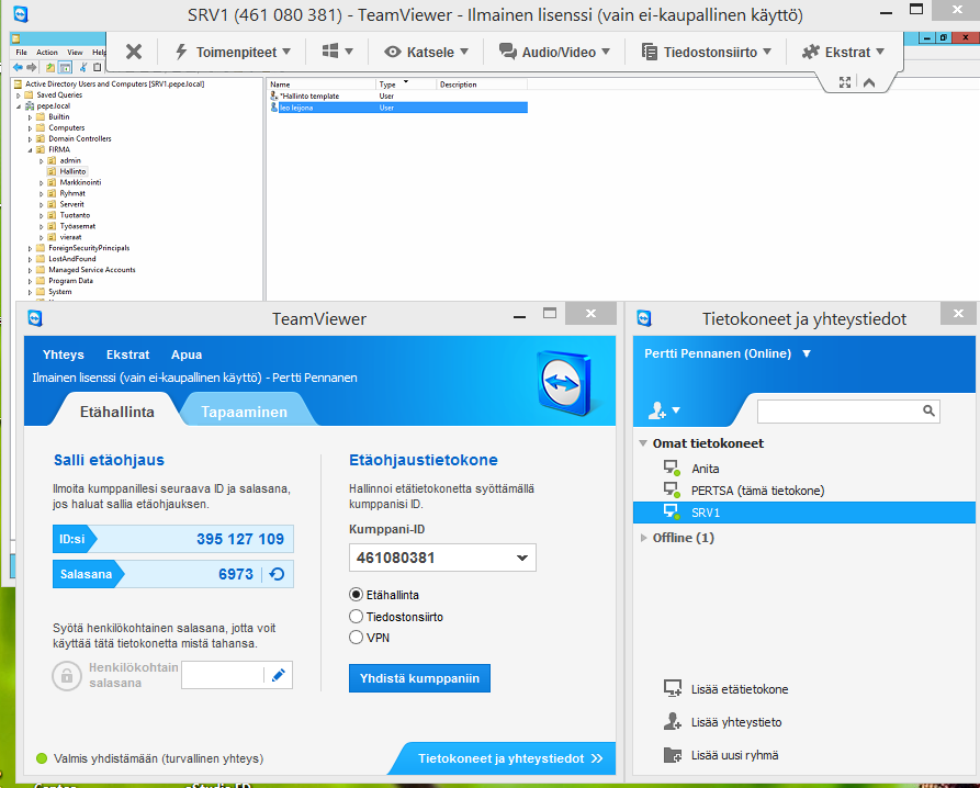Pertti Pennanen TeamVeawer 3 (16) Johdanto Kun olen nyt näitä sukulaisten ja kavereiden koneita korjaillut/huoltanut autoa ja Adidasta kuluttamalla olen päätynyt käyttämään tällaista helppokäyttöistä