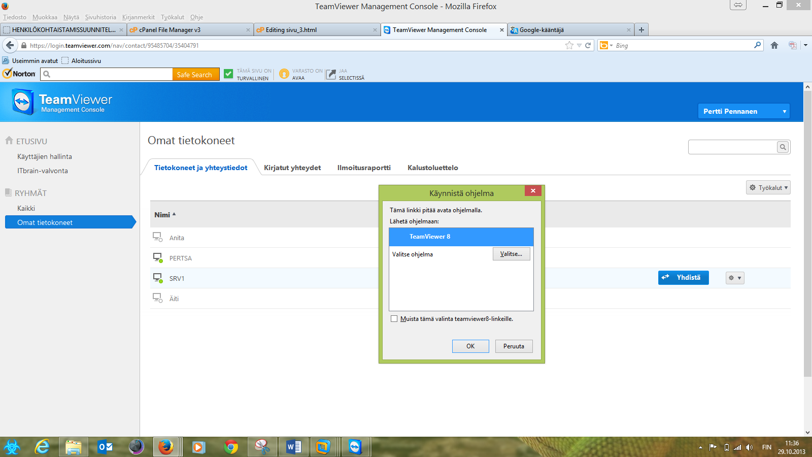 Pertti Pennanen TeamVeawer 6 (16) Kun painat yhdistä niin Windows pyytää käynnistämään