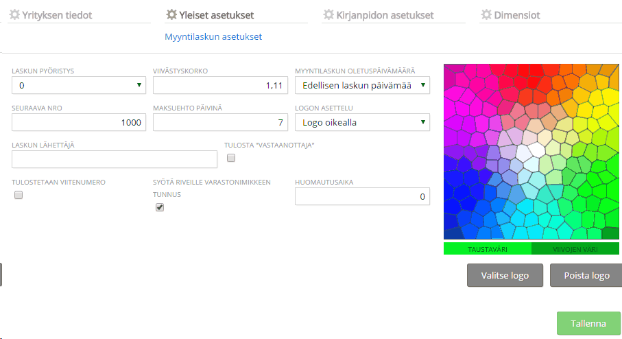 Asetukset 106 Laskun pyöristys valitse numero, jonka tarkkuudella myyntilaskun loppusumma halutaan pyöristää.