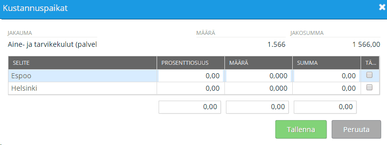 47 Virheellinen nimikerivi voidaan poistaa napsauttamalla rivin lopussa näkyvää punaista ristiä (Poista valitsemasi rivi) ja nimikeriviä voidaan vaihtaa ylös ja alaspäin nuolinäppäimen avulla.