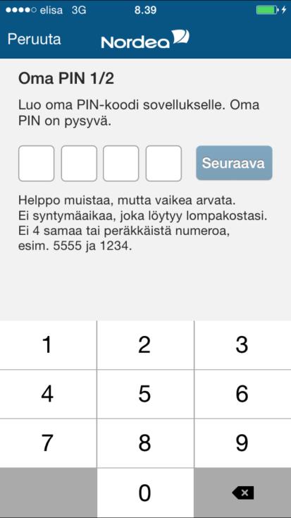 5/7 11. Anna verkkopankissa näkyvä väliaikainen PIN-koodisi ja paina Seuraava. Väliaikaisen PIN-koodin löydät verkkopankin Käyttöönotto lyhyesti sivulta.