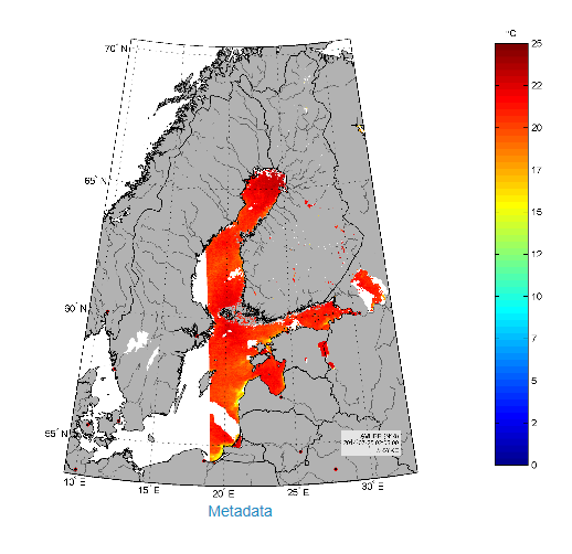 Pintavesien lämpötila satelliittitulkinnan perusteella Jaakon heittäessä kylmän