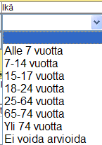 E-40 (135) E.2.7.2 Ikä Kirjataan onnettomuudessa tai sen seurauksena kuolleiden ikäryhmät.