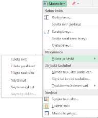 Maalaamalla useita rivejä/sarakkeita saat samalla kertaa lisättyä useita rivejä/sarakkeita Vaihtoehto on sijoittaa kursori siihen kohtaan mihin haluat uuden rivin tai sarakkeen ja valitset komennon