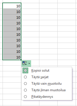 Taulukossa liikkuminen ja näppäinkomennot Excel perusteet Nuolinäppäimet Ctrl + nuolinäppäin Vaihto + nuolinäppäin Ctrl + Vaihto + nuolinäppäin Ctrl + A Ctrl + Home Ctrl + Vaihto + Home Ctrl + End