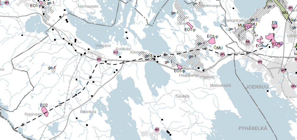 YMPÄRISTÖSELVITYKSEN TÄYDENNYS 2011 5 Kuva 3. Ote Pohjois-Karjalan 1. vaiheen maakuntakaavasta (YM 20.12.2010).