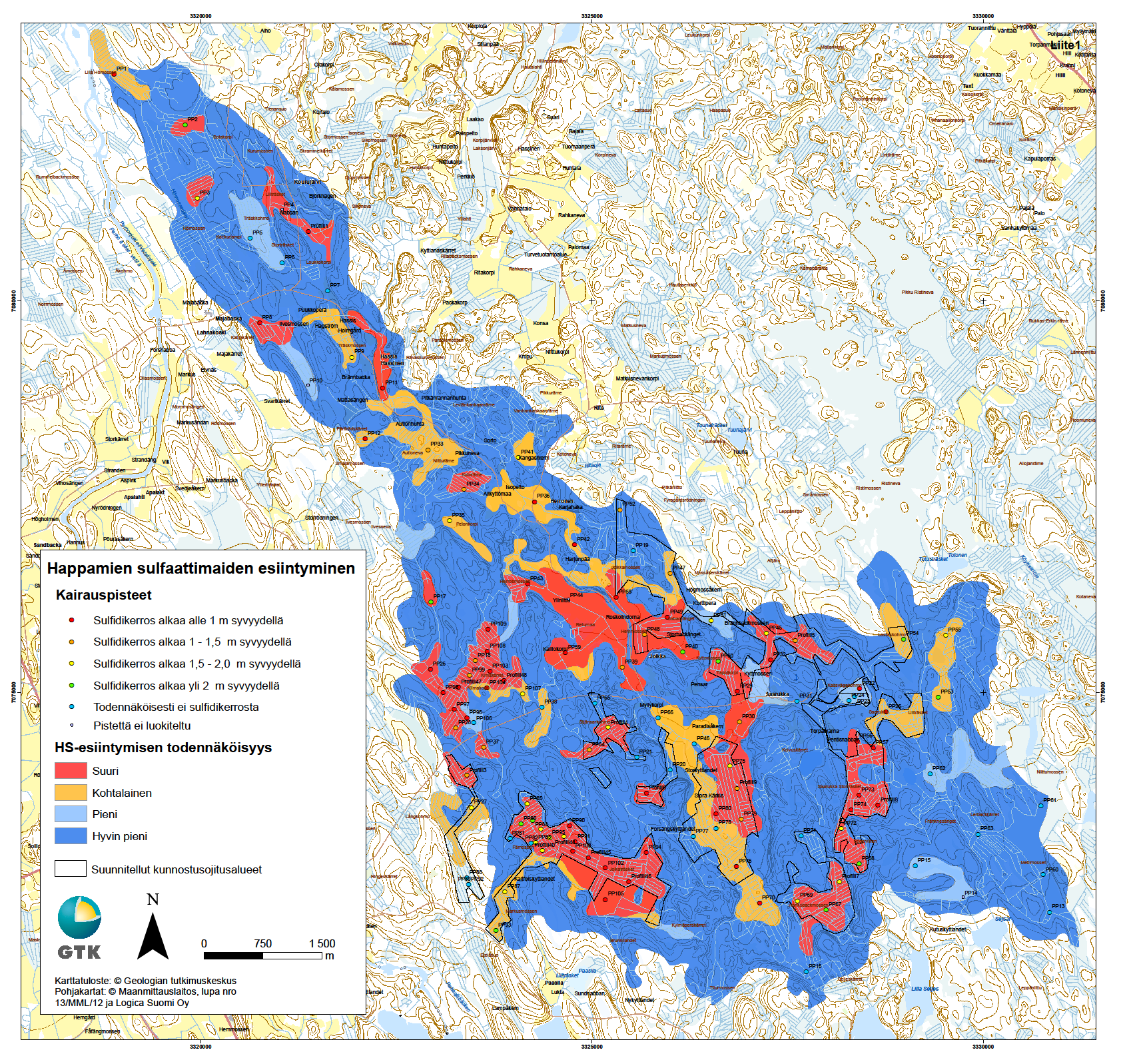 >100 havaintopistettä (>2 / km2) Koko alueesta suuren tai kohtalaisen luokan alueita on n. 25 %.