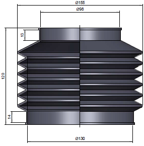 YLEISSUOJA TUOTE no 1051 494 EPDM 60 ShA Ø 98/130 x 120 mm Min. pituus 60 mm Max.