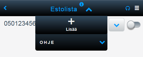 Elisa Oyj Elisa Ring 20 (61) Linkki estolistalle avaa Estolistasi hallinnan, missä voit lisätä listalle uusia numeroita ja aktivoida niitä liukukytkimen avulla, sinen kytkimen taustaväri tarkoittaa