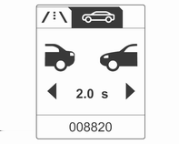Ajaminen ja käyttö 197 Pienin näytetty etäisyys on 0,5 s. Jos edessä ei ole autoa tai edessä oleva auto on kantaman ulkopuolella, näytössä näkyy kaksi viivaa: -.- s.