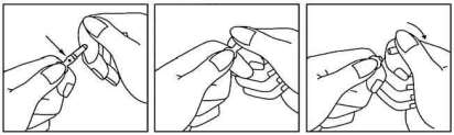 Ampuller: 1. Håll ampullen mellan tummen och pekfingret så att toppen på ampullen blir fri. 2.