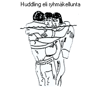 6. Ota HELP- asento. - Heat Escape Lessening Posture eli HELP-asento estää tehokkaasti lämmön poistumisen kehosta. 7. Jos vedessä on useampia ihmisiä, ottakaa ryhmäkellunta-asento. 8.