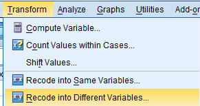 4 Tilastomatematiikka 8. Valitaan Transform - Recode into Different Variables (kuva 10). 9. Valitaan muuttuja x10 ruutuun Numeric Variable -> Output Variable (kuva 11, kohta 1) 10.