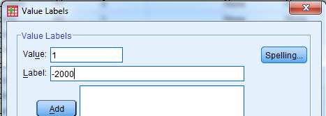 4 Aineiston kuvaaminen numeerisesti 7 25. Asetetaan ensimmäisen luokan arvon 1 selitteeksi -2000 (kuva 18). 26. Näpäytetään painiketta Add (kuva 18) 27.