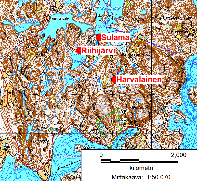 Kuva 19. Yleiskartta Paasolan ja Sulaman tiloilla inventoitujen alueiden sijainnista Anttolassa.