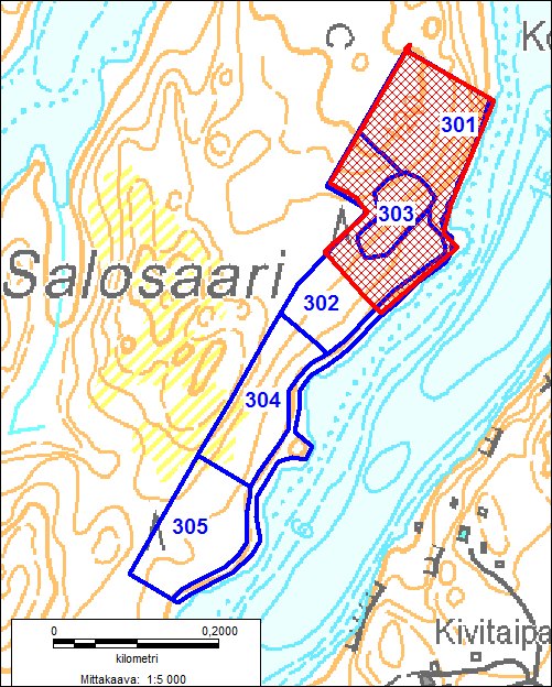 SALOSAARENRANTA, RN:O 6:101 Hanhijärven Salosaari Kuviot 301 305, yhteensä noin 7,5 ha. Kaavoitus: Yleiskaavan virkistysalue (VR) ja luonnonsuojelualue (SL).
