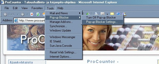 Sivu 2(5) Vielä tulee varmistus ikkuna, että pop-upit sallitaan. Mikäli tämän tekee ollessaan kirjautuneena ProCountoriin, katkeaa istunto.