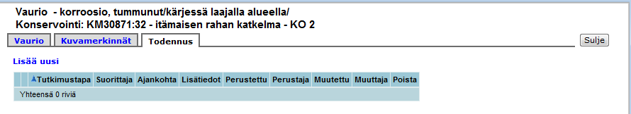 Lisäys (1.) Muskos-ohjeeseen Sivu 4 / 10 6. 5. Täältä huomataan, että vauriot on kytketty toimenpiteisiin ja vaurion kuvaan ruksein (5.). Poistetaan kytkökset poistamalla ruksit ja tallennetaan (6.). Mennään välilehdelle Kuvamerkinnät.