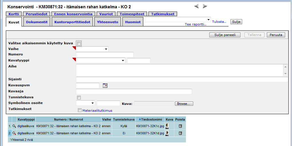 Lisäys (1.) Muskos-ohjeeseen Sivu 7 / 10 Tutkimukset välilehdellä voi tutkimukset poistaa suoraan alilistan rivien roskakoreista (11.). 11.