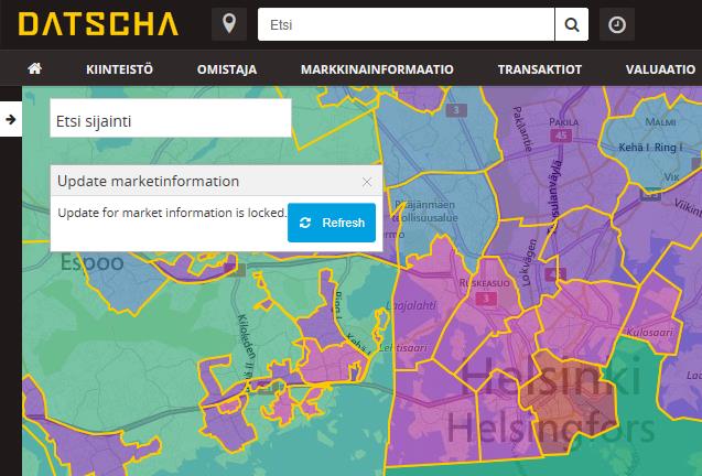 Markkinainformaatio Uudessa versiossa saadaan näkyviin osamarkkinaalueita useista kunnista.
