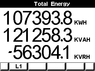 5.5 Energiamittaus Pätö-, lois- ja näennäisenergia-arvojen näyttö 1. Vieritä päävalikosta alas kohtaan "ENERGY METER". 2. Paina "ENTER". Näyttö "Total Energy" ilmestyy Kuva 5.