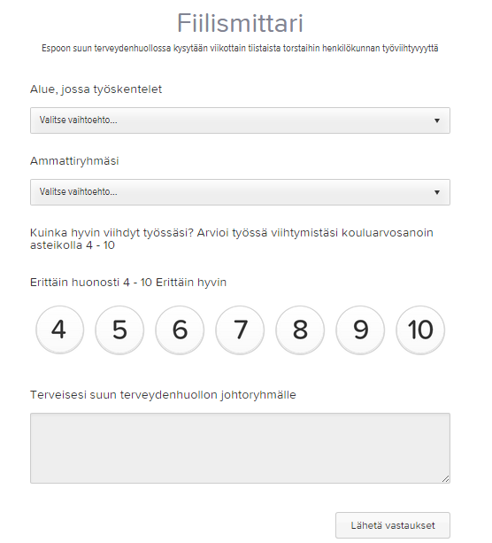 Väliraportti 13 (15) ammattiryhmä. Työviihtyvyyttä mitataan kysymyksellä: Kuinka hyvin viihdyt työssäsi? ja vastaus annetaan kouluarvosanalla.