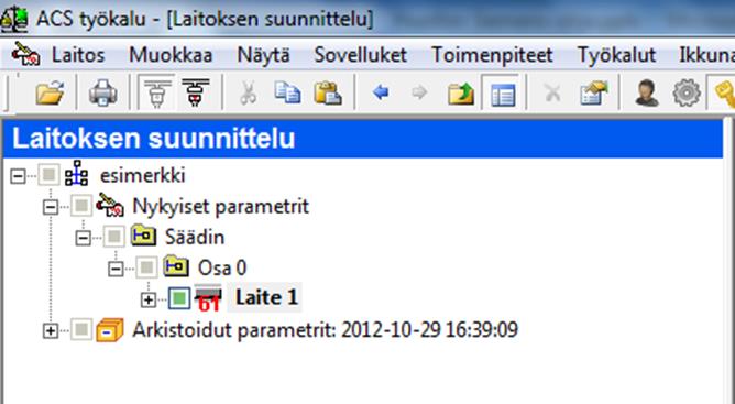 Tämä tekee ensin kopion "Laitoksen suunnittelu" -tilassa näkyvistä parametreista ja ylikirjoittaa ne sen jälkeen ohjaimen muistissa olevilla parametreilla.