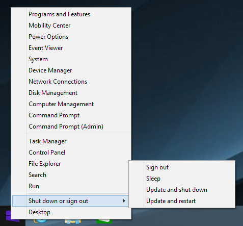 Pikavalikko Kun napautat Käynnistä-painiketta ja pidät sitä painettuna, pikavalikko tulee näkyviin ruutuna, jossa on pikavalintoja joihinkin Windows 8.1:n ohjelmiin.