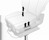 42 Istuimet, turvajärjestelmät Ilmajousitetun istuimen selkänoja Istuinkorkeus Ilmajousitetun istuimen korkeus Vedä kahvasta, säädä kallistus ja vapauta kahva. Anna istuimen lukittua kuuluvasti.