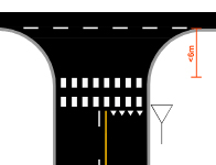 6-15m >15m >15m 6-15m <6m >15m <6m <6m 34 Liikenneviraston ohjeita 25/2015 Väistämisviiva merkitään suojatien jälkeen välittömästi ennen risteystä, jos suojatie on vähintään 6 m ennen risteystä.