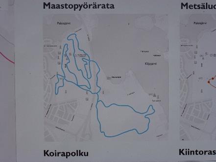 yhteiskäyttö) - Kilpijärven rantareitti: Paloisvuoren kiertävä latu, joka kesäaikaan on maastopyöräreittinä 3,8 km - Paloskin mtb-reittejä ei ole päivitetty Lipakseen Kuva: Maastopyöräreittejä