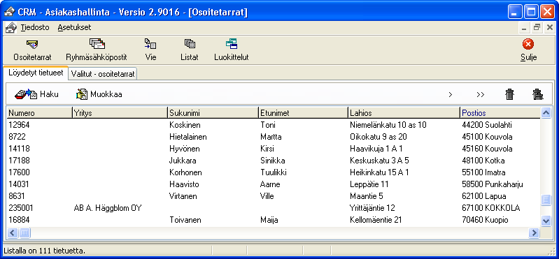 Asiakkaat profiili kysely on erittäin monipuolinen hyvinkin tarkkoja hakuja mahdollistava toiminto.