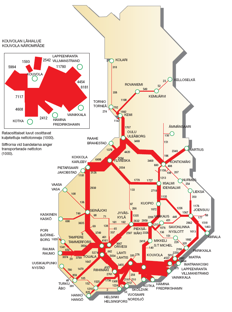 12 Tilastoitujen tiekuljetusvirtojen perusteella potentiaalisimmat suunnat yhdistettyjen kuljetusten kannalta ovat Uusimaa (Pääkaupunkiseutu), Pohjois-Pohjanmaa ja Varsinais-Suomi (Turku).