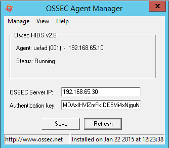 53 Kuva 16. OSSEC-agentti Mikäli yhteys ei toiminut, apua ongelman ratkaisemiseen sai valitsemalla View ja View Logs.