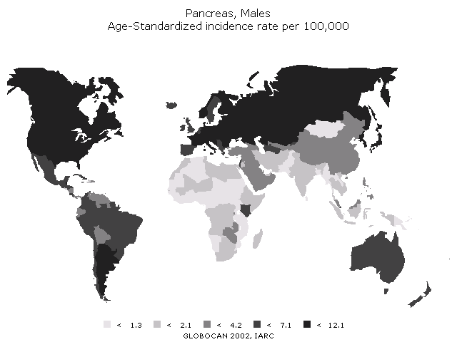 7 2 HAIMASYÖVÄN TEOREETTINEN TAUSTA 2.1 Epidemiologia Maailmanlaajuisesti haimasyöpään kuolee vuosittain 227 000 ihmistä, ja vaikka haimasyöpä on vain 13.