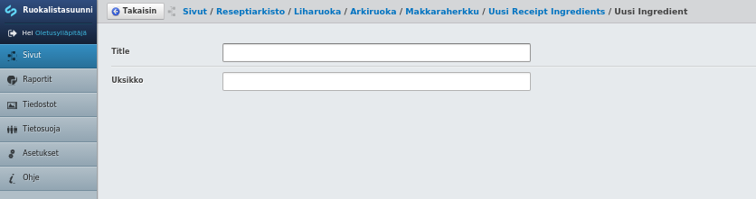 22 Kuva 17. ReceiptIngredient määritysikkuna Kuvassa 17 näkyvää raaka-aineen määrää reseptissä tietoa tarvitaan jos halutaan tehdä ostoslista, jossa lasketaan raaka-aineet yhteen. Kuva 18.