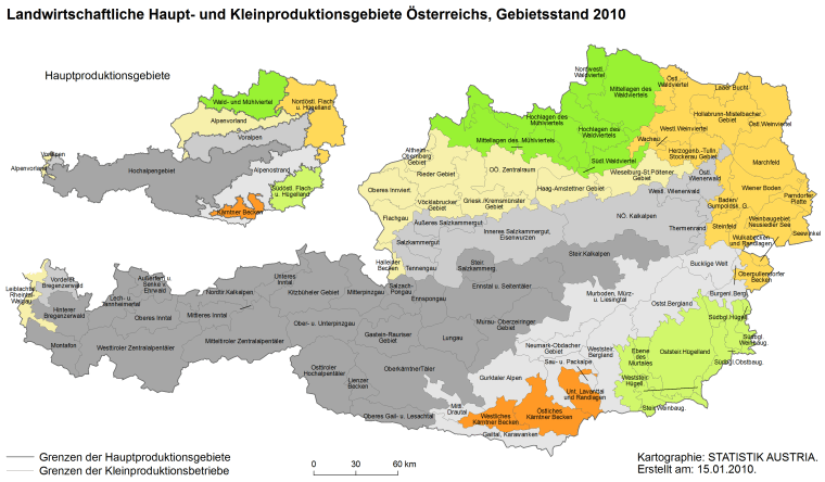 Maatalouden päätuotantoalueet Alpenvorland Voralpen Alpenvorland Wald- und Mühlviertel