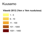 Kuusamon väestöstä 65,2 % asui kaupungin keskustaajamassa, Rukalla asuu noin 5 % kuusamolaisista.