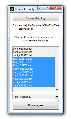 4. EEG-signaalin analysointia ohjelmallisesti 50 Kuva 4.3: Eegtool-analysis-ohjelman valintaikkuna.