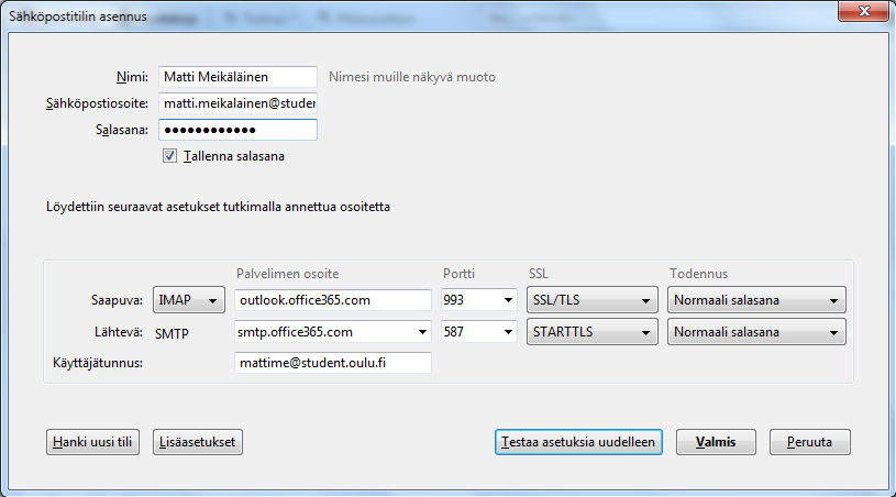3 Outlook sähköpostiasetusten määritys Thunderbirdissä 3.