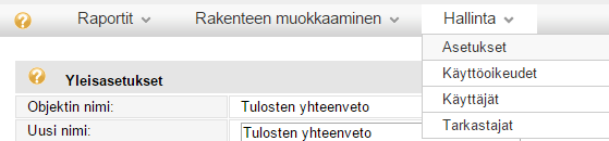 Poimi Valitse objektit -näkymässä ne työtilat ja ne tehtävätyypit, joiden tuloksista haluat saada yhteenvedon raporttiin.